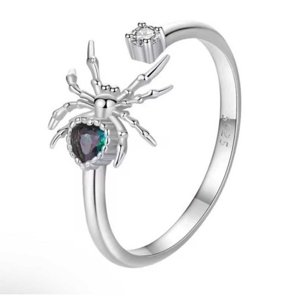 NWT Halloween Ring Gifts Women 925 Sterling Silver Spider Adjustable Open Ring